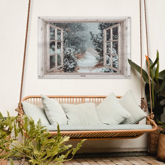 Poster de jardin Forêt - Hiver - Arbres - Nature - Chemin - Transparent - Wit - 120x80 cm - Toile de jardin - Poster extérieur