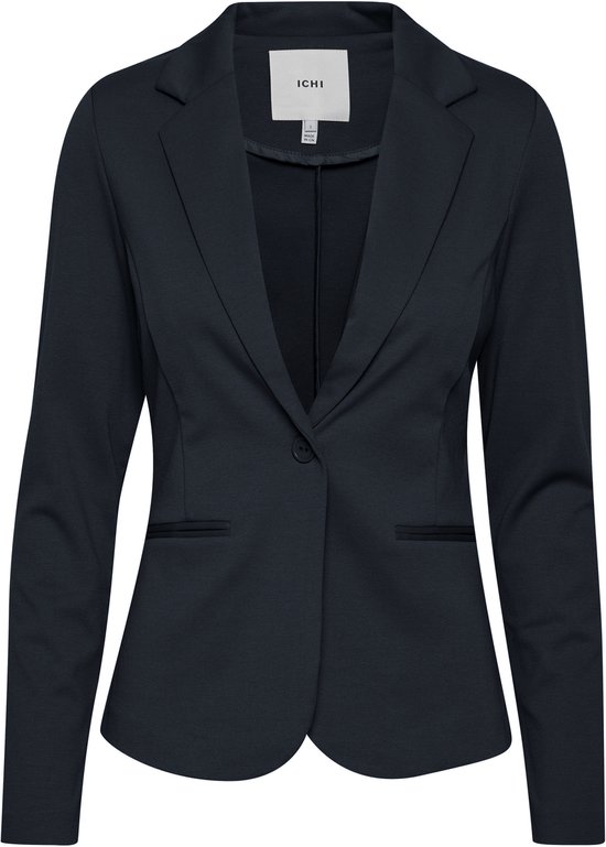 Een marineblauwe blazer met één knoopsluiting, van het merk ICHI, maat L.
