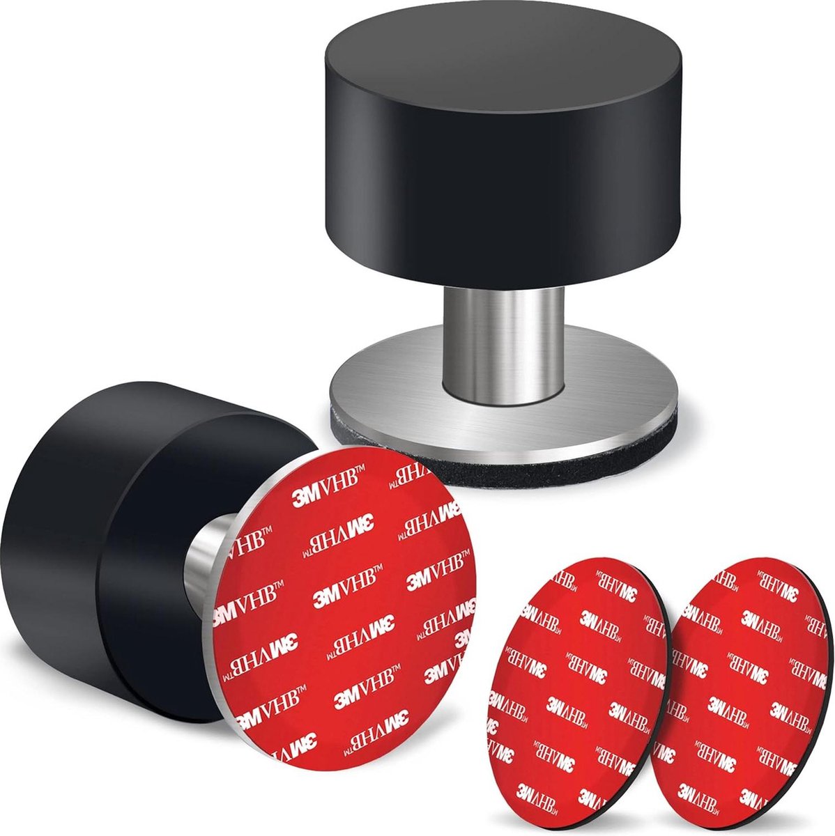 Zelfklevende deurstopper robuust roestvrijstaal rubberen stopper deuren bescherming deuken geluidsdemping - 2 stuks