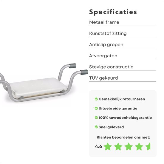 Badstoel voor Senioren - Badstoeltje - Stoel voor in Bad - Badzitje Volwassenen - Anti-Slip Revalidatie - Metaal & Kunststof - Inclusief EBOOK — afbeelding 2