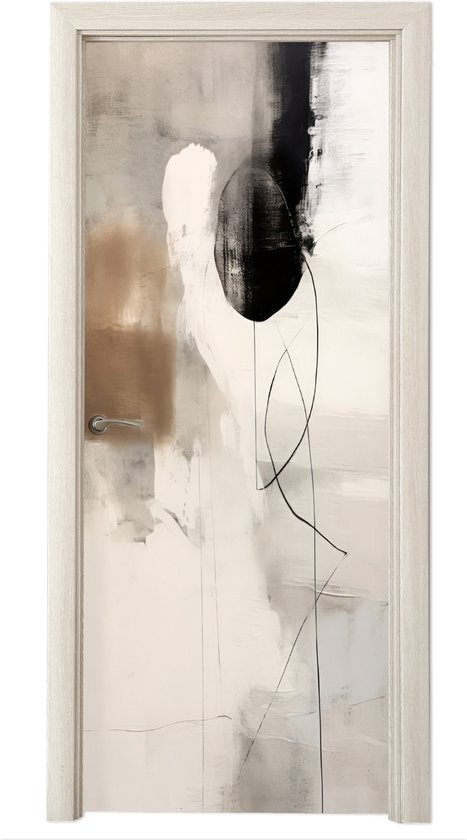 Poster de porte abstrait aux tons gris, beige et noir, isolé sur fond blanc.
