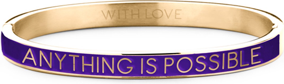 Key Moments 8KM-BC0014 Stalen Bangle met Tekst - Anything is Possible - One-size - Goudkleurig / Paars