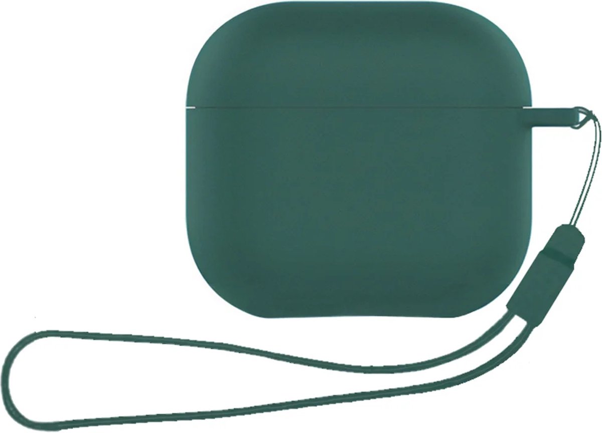 ShieldCase Siliconen Hoesje met Koordje Geschikt voor Airpods 4 - Siliconen Case voor Apple Airpods 4 Case Hoesje - Donkergroen