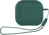 ShieldCase Siliconen Hoesje met Koordje Geschikt voor Airpods 4 - Siliconen Case voor Apple Airpods 4 Case Hoesje - Donkergroen