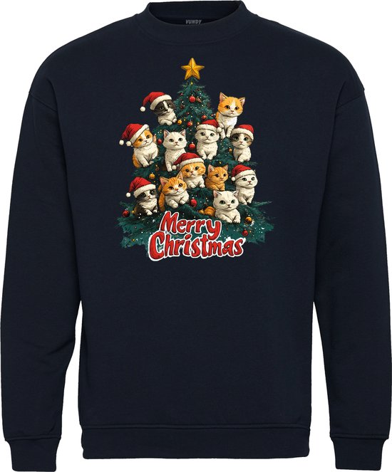 Kersttrui Kerstboom Kat Poes | Foute Kersttrui Dames Heren | Kerstcadeau | Kerstpakket | Navy | maat 4XL