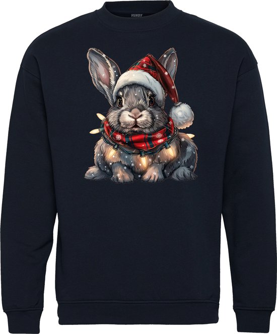 Kersttrui Kerst Konijn | Foute Kersttrui Dames Heren | Kerstcadeau | Kerstpakket | Navy | maat 3XL