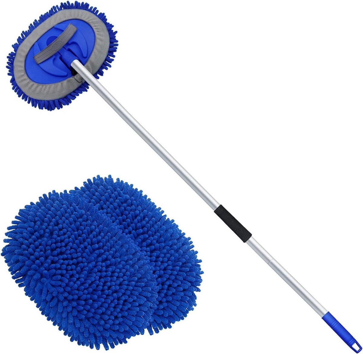 Goedkoopste Autowasborstel Telescopisch - Wasborstel Met Telescopische steel – 180° Rotatie – Telescoop Wasborstel Met Zachte Borstel Haren – Uitschuifbare Wasborstel Auto Inclusief 3x Microvezelmop – Was Borstel – 160 cm