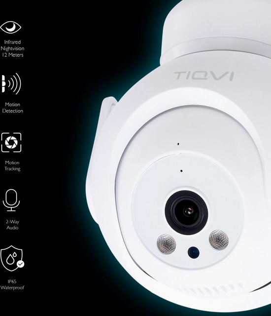 Tiqvi - Smart Buiten PTZ Camera WiFi, 1080P, Dualband (2.4/5 GHz), Infrarood Nachtzicht, Bewegingsdetectie, 2-Way Audio van Tiqvi — afbeelding 2