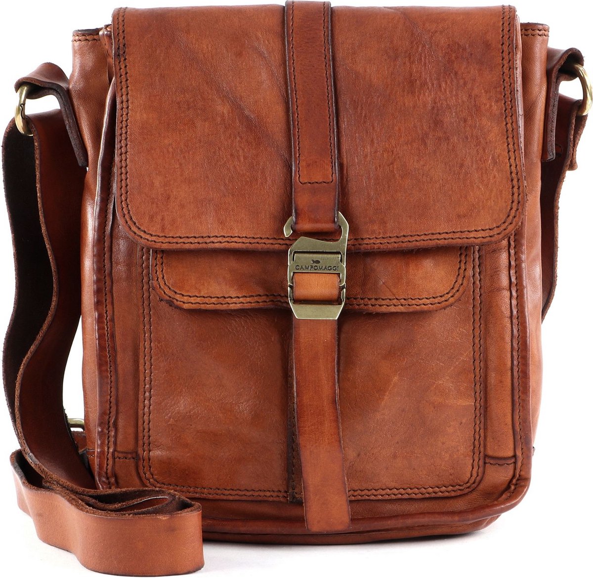 CAMPOMAGGI Leren Schoudertas Crossbody Cognac Bruine