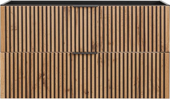 Vente-unique Geribbeld hangend meubel onder wastafel - Licht naturel en zwart - 80 cm - MADELA