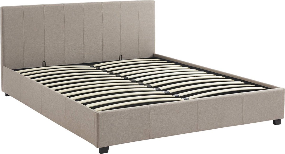 sweeek Bed met lattenbodem en hoofdeinde, b211 x d168 x h86cm Beige