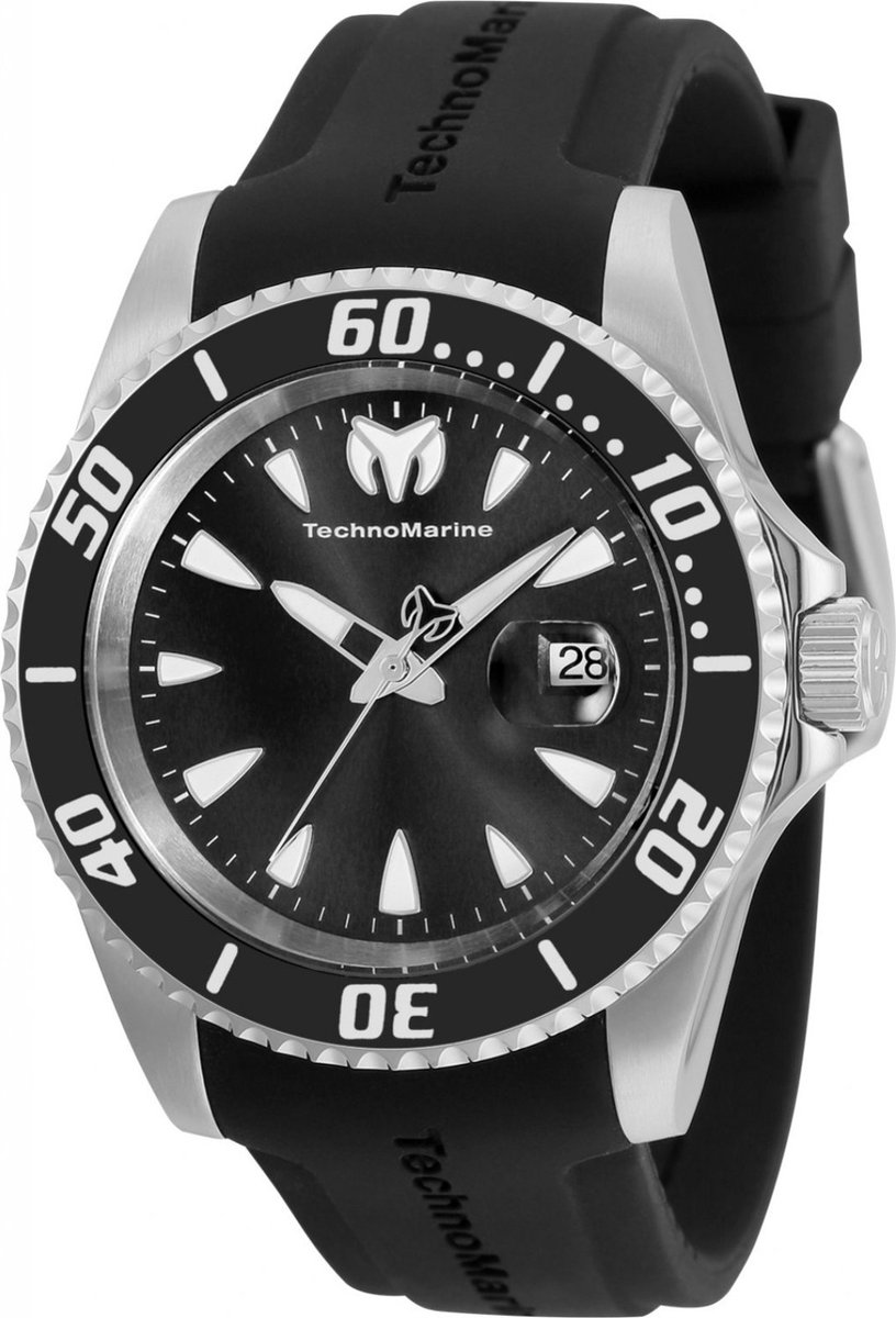 TechnoMarine Manta TM-220112 Heren Horloge - Waterdicht - Analoog - Quartz Uurwerk - Roestvrij Staal met zwarte Wijzerplaat - 42mm