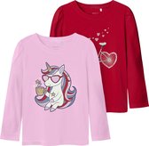 NAME IT Lot 2 T-Shirts Manches Longues Fille Nmfvix - Col Rond Imprimé Scintillant