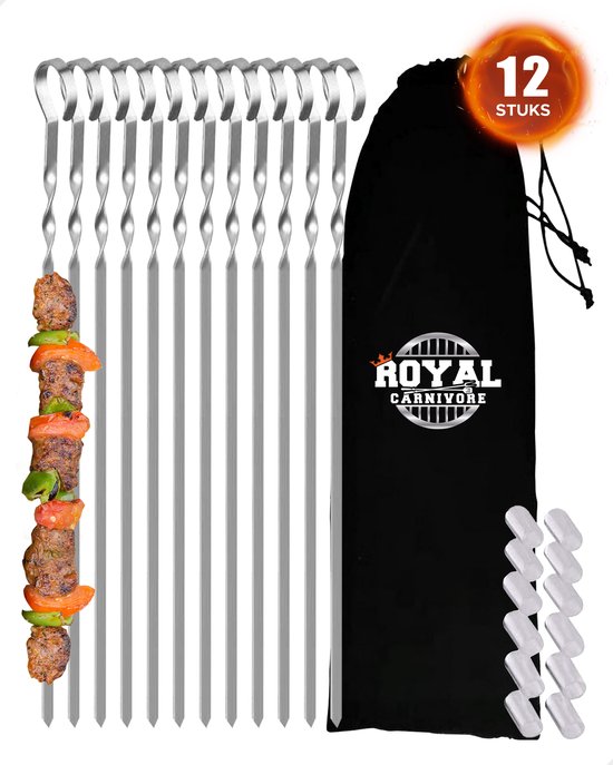 ROYAL CARNIVORE® - BBQ Spiezen - 12 stuks - Sateprikkers - BBQ gereedschap - BBQ accesoires - Kaasfondue - 33cm