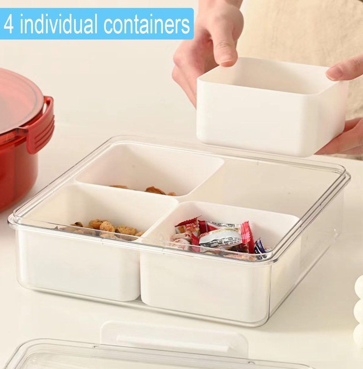 Snackbord met vakken - snackschaal met deksel - voor op de bank - snackbox voor