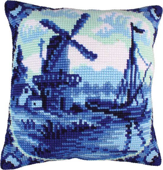 Collection D'Art - Borduurpakket Kussen Delfts blauw - Voorbedrukt canvas- 50.5200