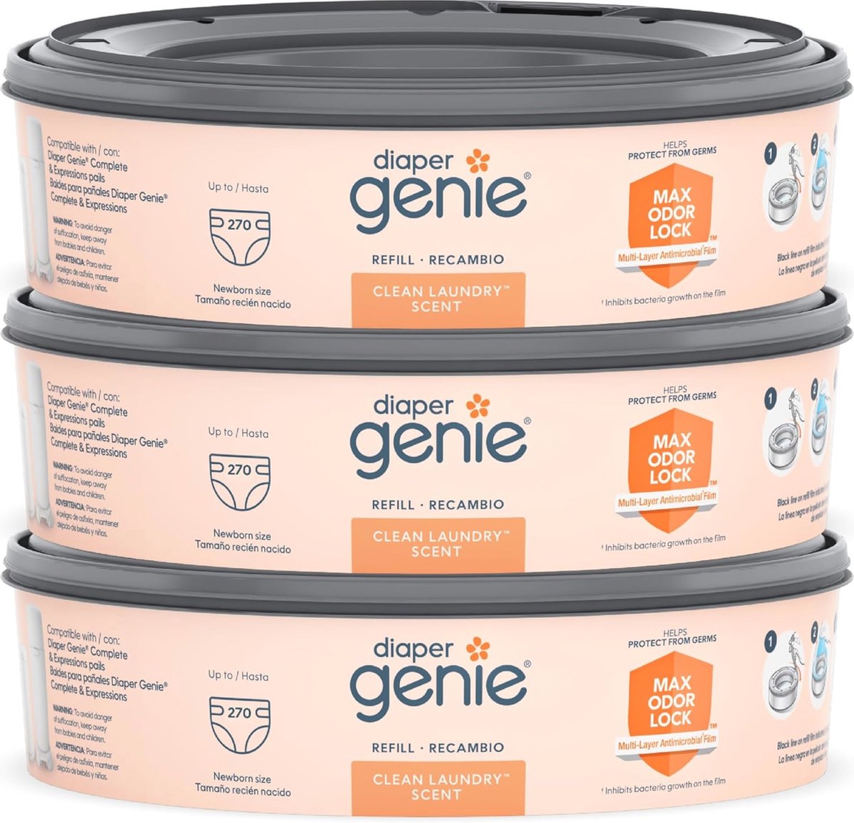 Goedkoopste Luieremmer Navulzakken - 270 Stuks (3 Pack) - 7-laags Geursluiting voor Pasgeborenen - Schone Wasgeur