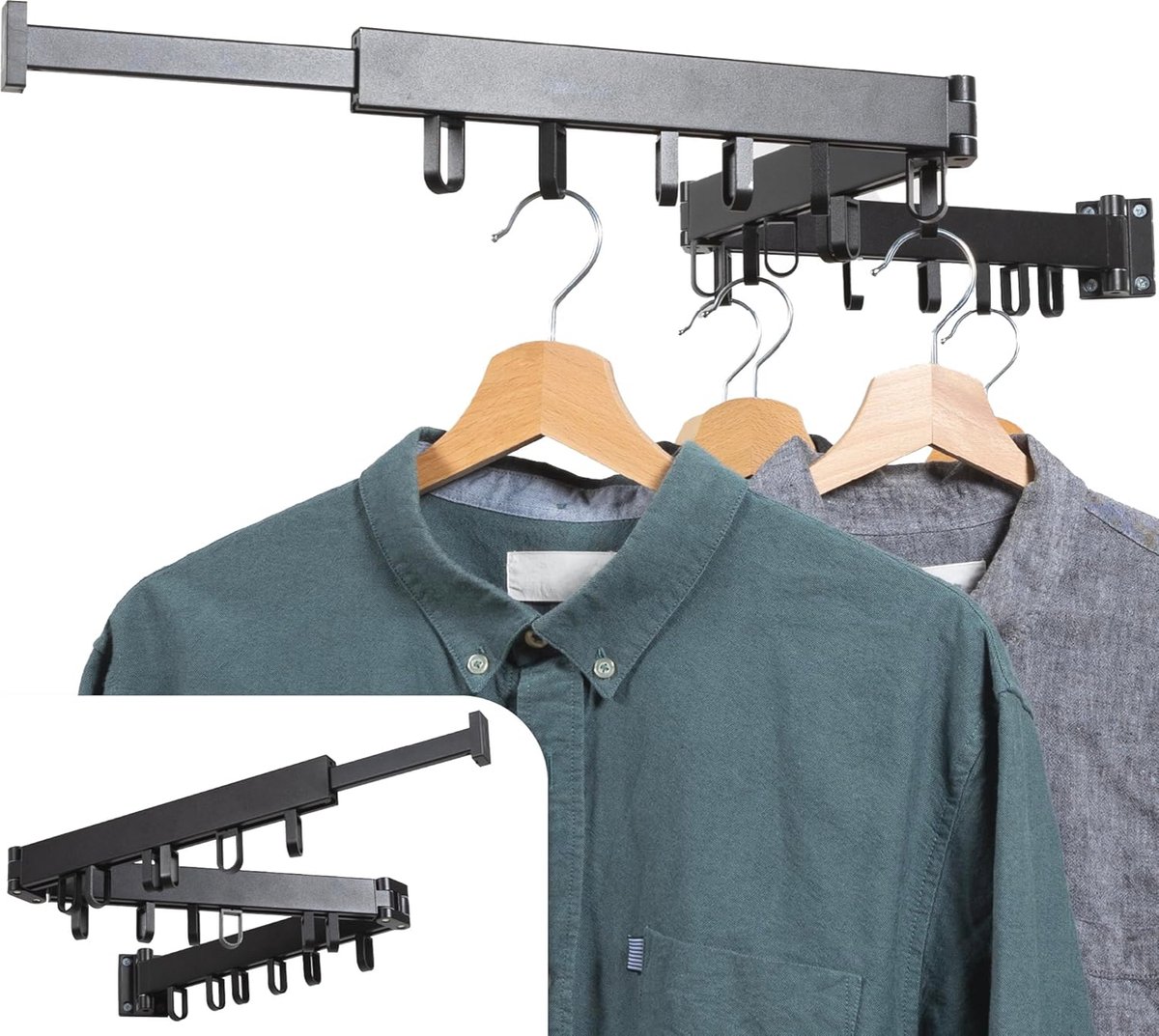 Goedkoopste Wandmontage droogrek 127 cm - uittrekbaar waslijn droogrek - voor kleding en wasgoed - ruimtebesparend zwart