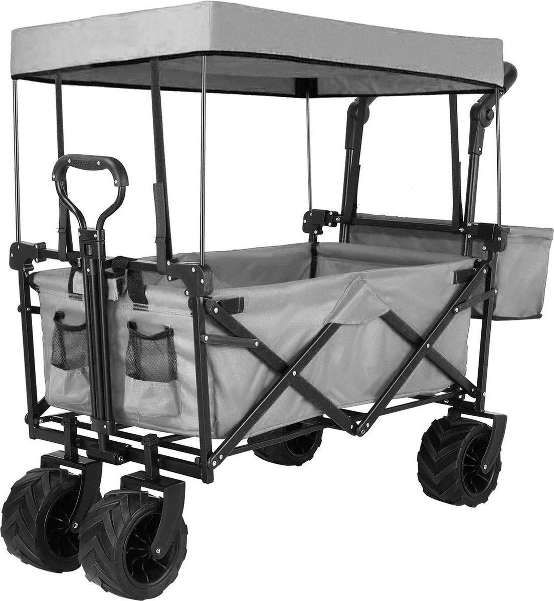 Mygroot - Tuinwagen met verwijderbare luifel - Opvouwbaar - 115 kg capaciteit - Push & Pull - Grijs - Terreinwielen