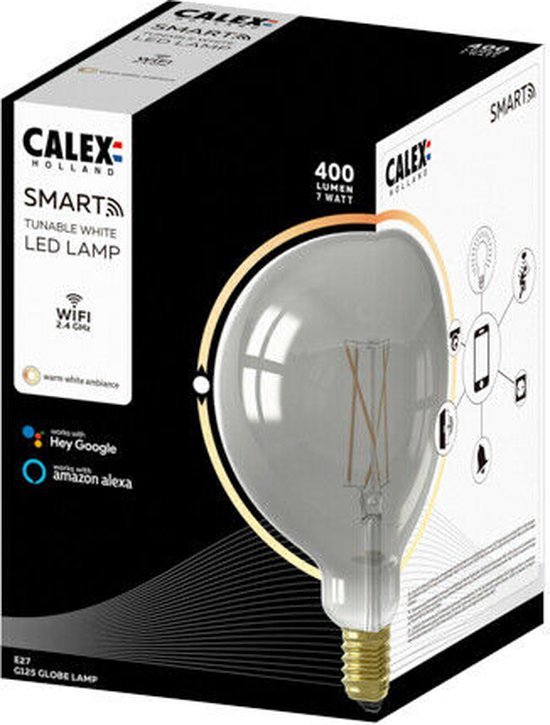 Calex Smart LED Lamp - Wifi Filament Verlichting - Globe 12,5cm - E27 - Slimme Bulb - Dimbaar - 7W