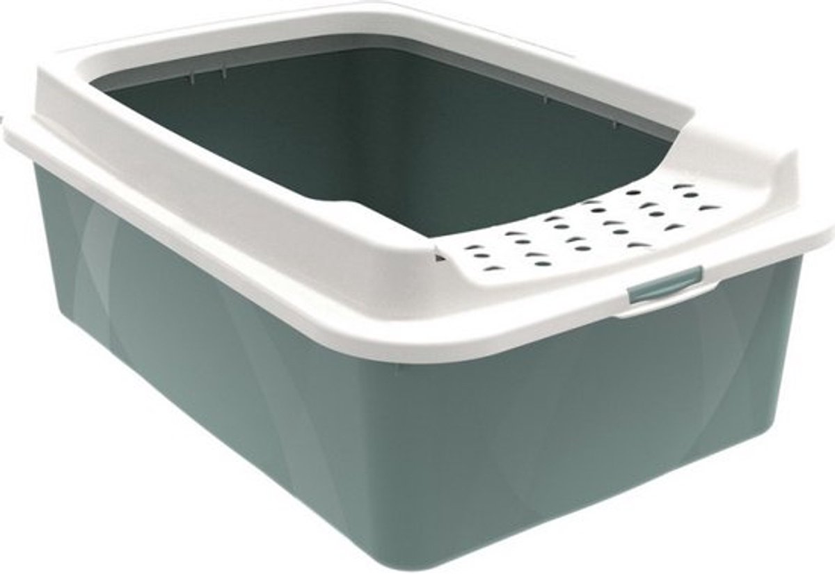 Rotho MyPet Eco Bonnie kattenbak met top-ingang, kunststof (PP gerecycled), groen/wit, M, 57,2 x 39,3 x 20,9 cm