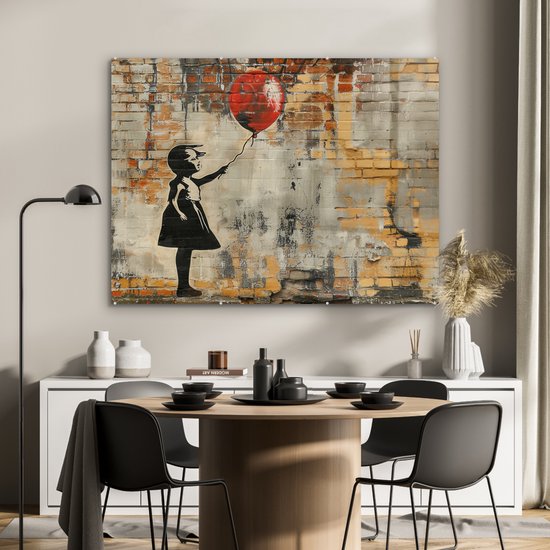 MuchoWow® Peinture sur verre 120x90 cm - Peinture sur verre acrylique - Graffiti - Style Banksy - Fille avec ballon - Photo sur verre - Décoration murale salon - Décoration murale chambre - Peintures