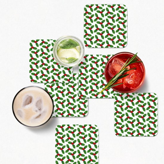 Sous-verres pour verres - Motifs - Noël - Gui - 10x10 cm - Sous-verres en verre - 6 pièces