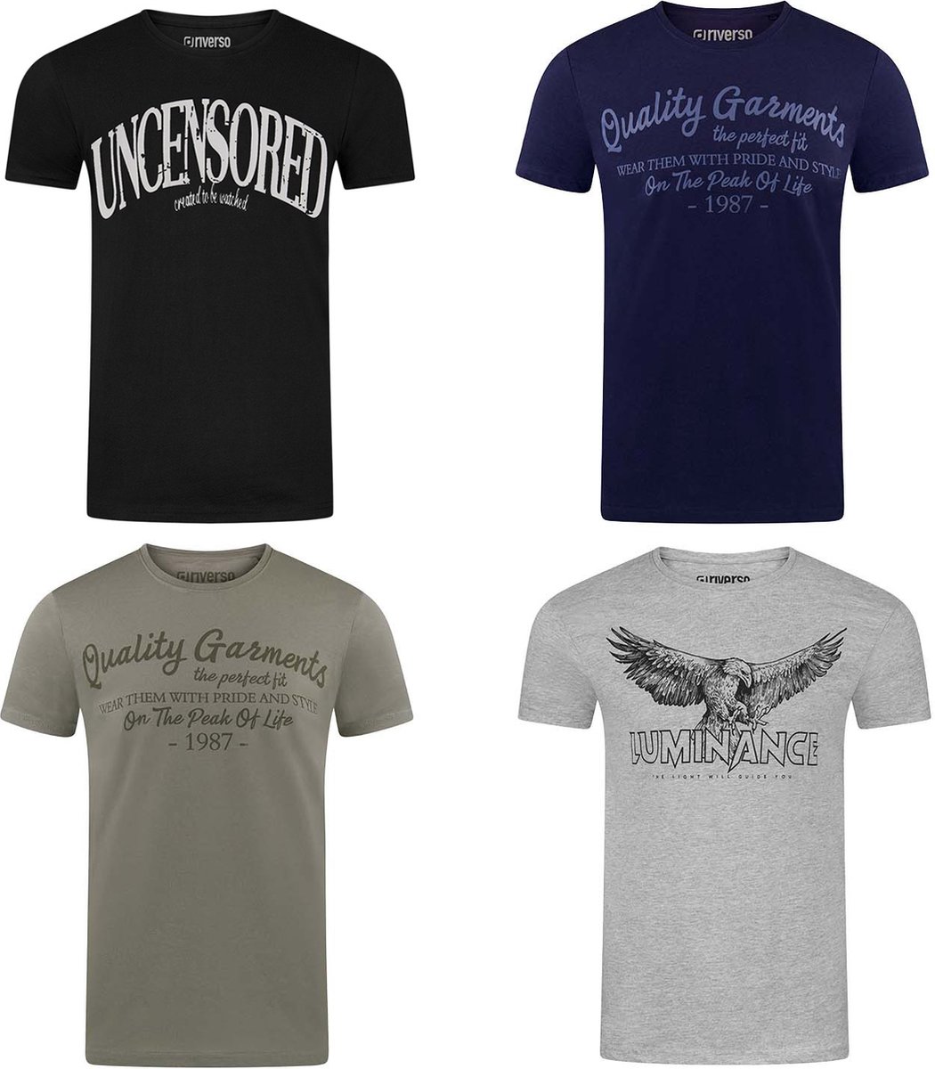 riverso Heren T-Shirt RIVLeon 4 Pack regular fit Veelkleurig S Ronde Hals Volwassenen - gemaakt van 100% katoen