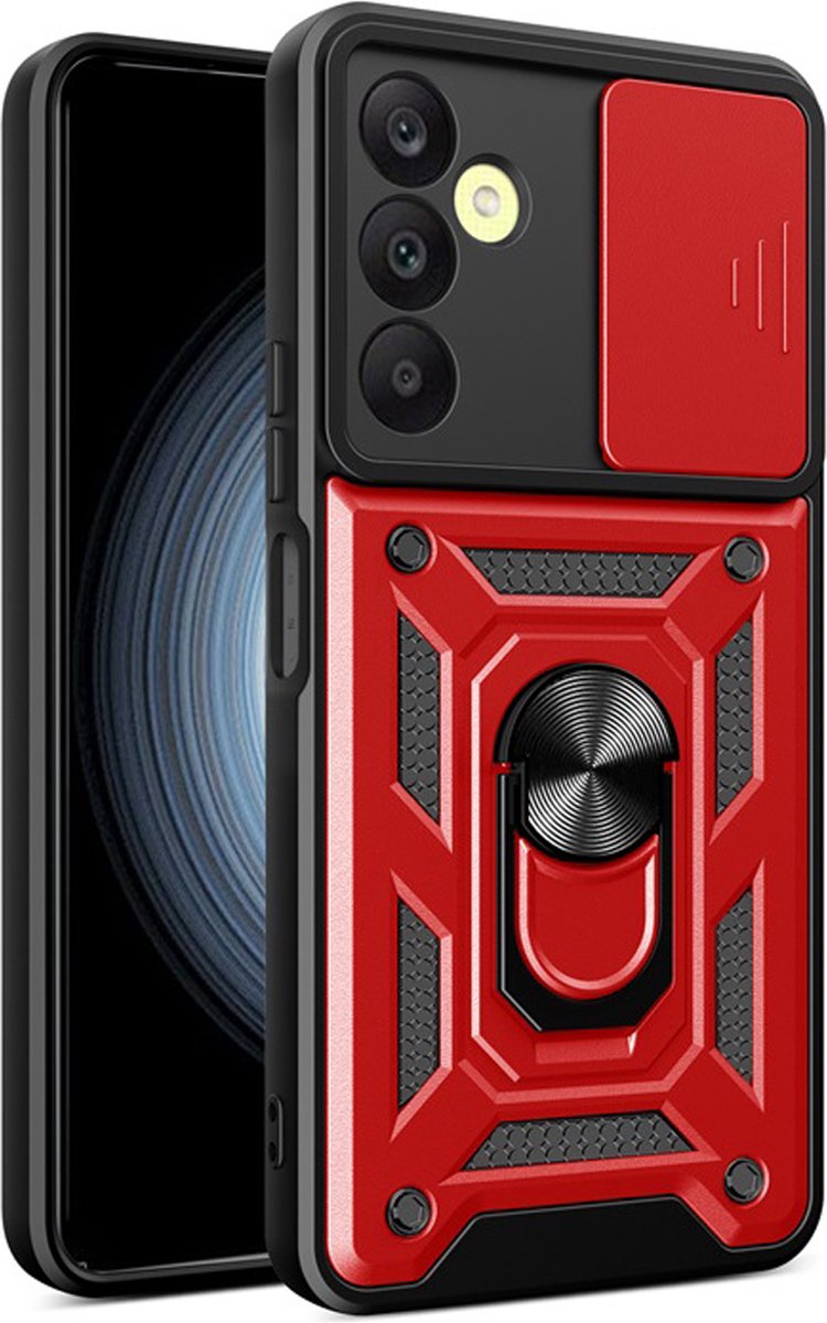 MobyDefend Hoesje - Geschikt voor Samsung Galaxy A25 - Pantsercase Met Draaibare Ring - Rood