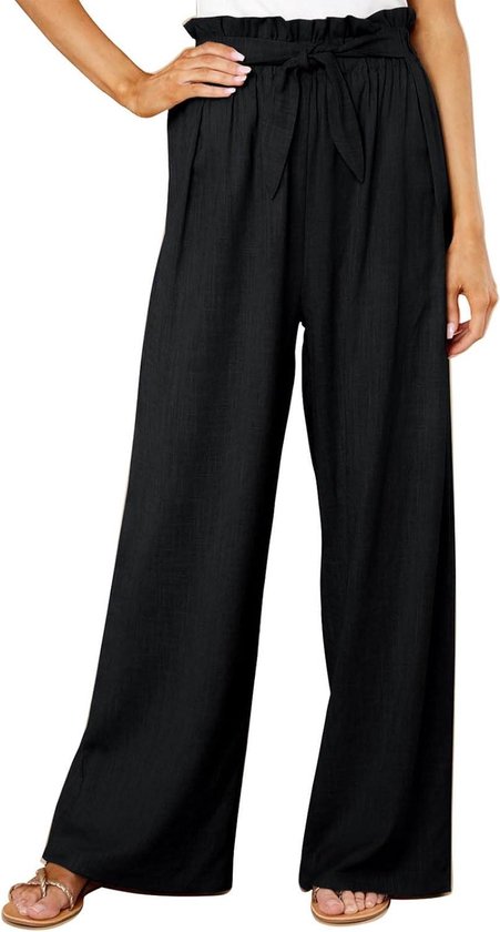 NSICBMNO Wijde Pijpen Broek voor Vrouwen UK Bloemen Zomer Broek Zijsplit Strandbroek Dames Hoge Taille Broek Lichtgewicht Lounge Broek Losse Casual Broek Yoga Broek Culottes Palazzo Broek, 01#geel, M