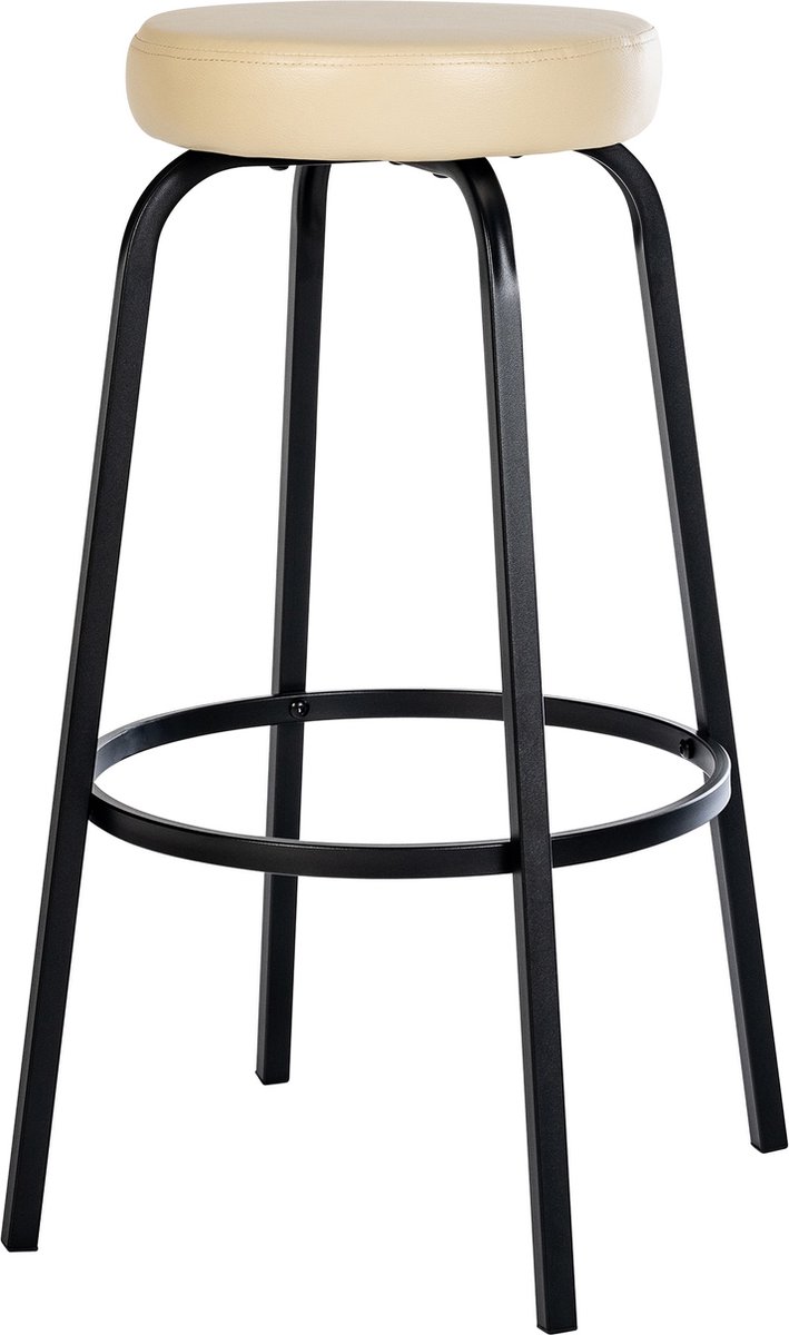 CLP Kamari Barkruk - met metalen frame - met voetsteun - mat zwart/creme