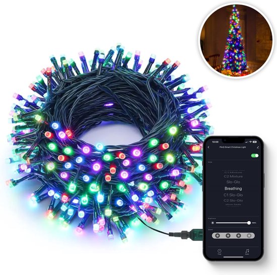 FlinQ 200 LED Slimme Lichtketting - Kerstboomverlichting - kerstverlichting voor binnen en buten - Lichtsnoer - Lichtslinger warm wit en Multicolor - Perfect voor Kerstdecoratie - 23 meter