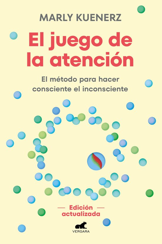 Boek "El juego de la atención" met de titel en ondertitel in het Spaans, op een lichtgele achtergrond met groene en blauwe cirkels.