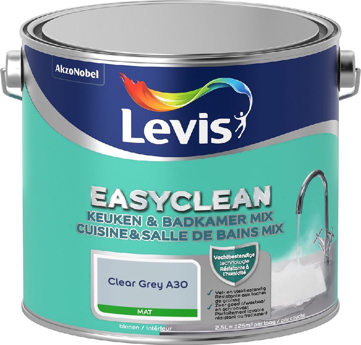 Levis - Easyclean Keuken & Badkamer Mix - Clear Grey A30 - Mengverf - 2,5 L