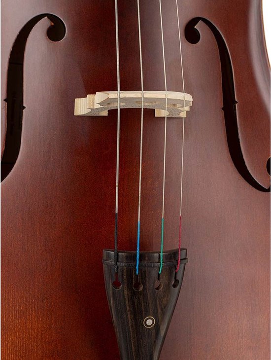 Leonardo LC-1314 violoncelle 1/4, laminé avec fond et éclisses flammés, accastillage, housse et archet en ébène