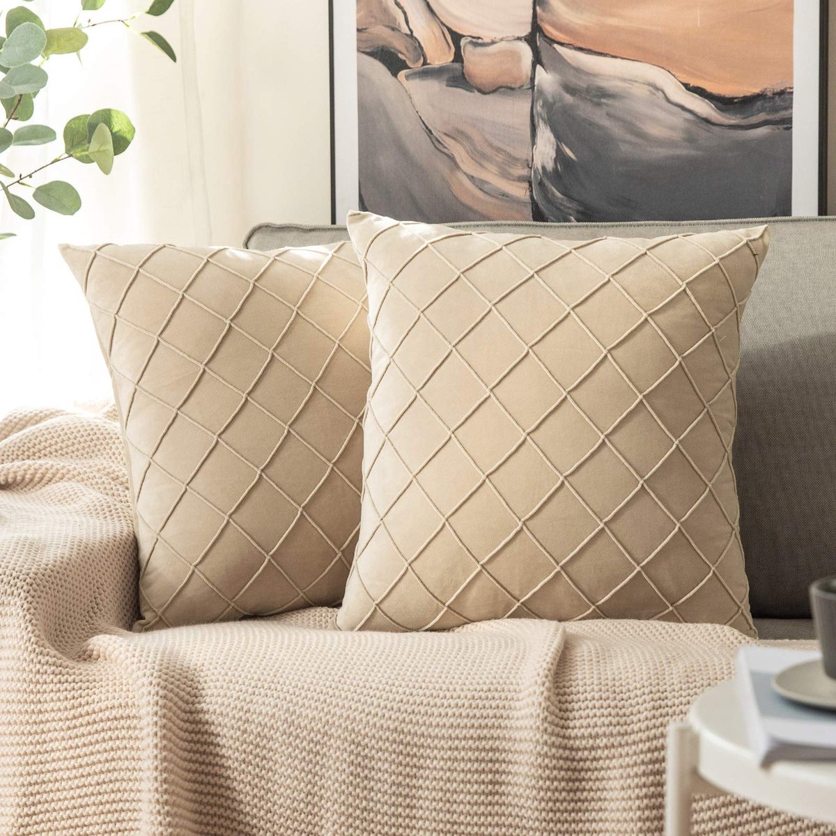 La'Moussawi ® Set van 2 Luxe Fluwelen Kussenslopen met Elegant Roosterpatroon voor Stijlvolle Interieurs