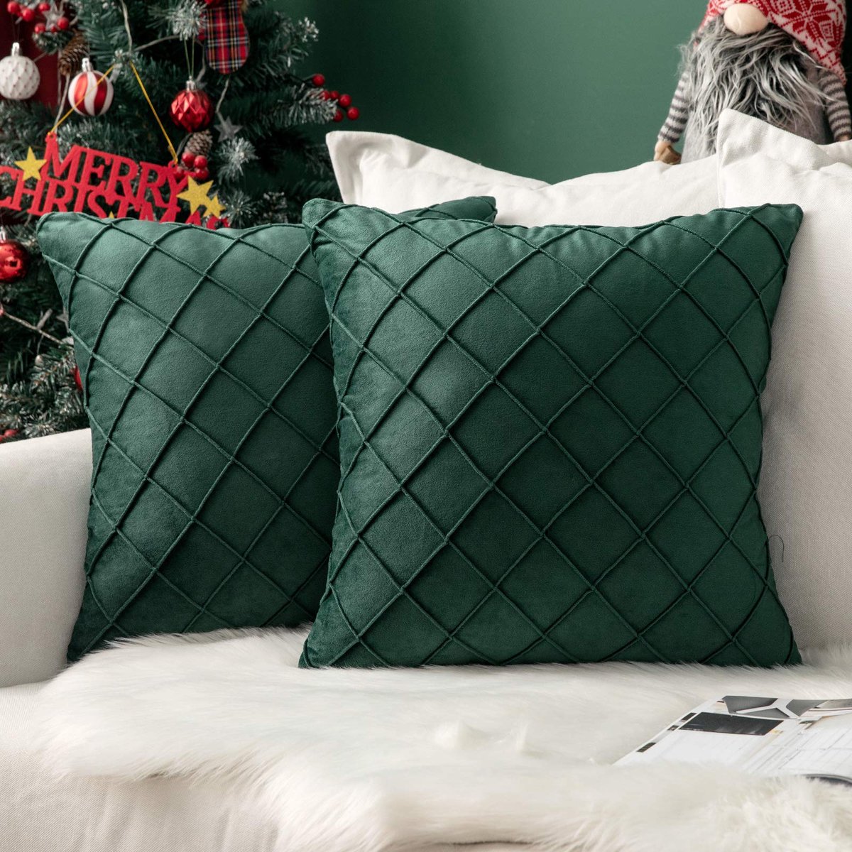 La'Moussawi ® Set van 2 Luxe Fluwelen Kussenhoezen Met Handgemaakt Rasterpatroon Voor Stijlvolle Interieurs