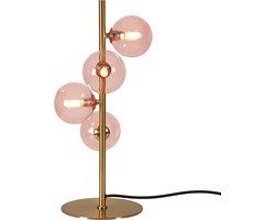 Olucia - REMO - Tafellamp - Roze / Messing - 4L - Vorm: Rond