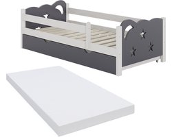 Vitalispa Jessica Kinderbed – 80x160 cm met lade en matras Wit/Grijs
