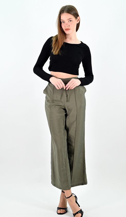 YesMooi - Wide Leg Culotte Broek - Khaki - L (40) - Pantalon Dames Luchtige Broek