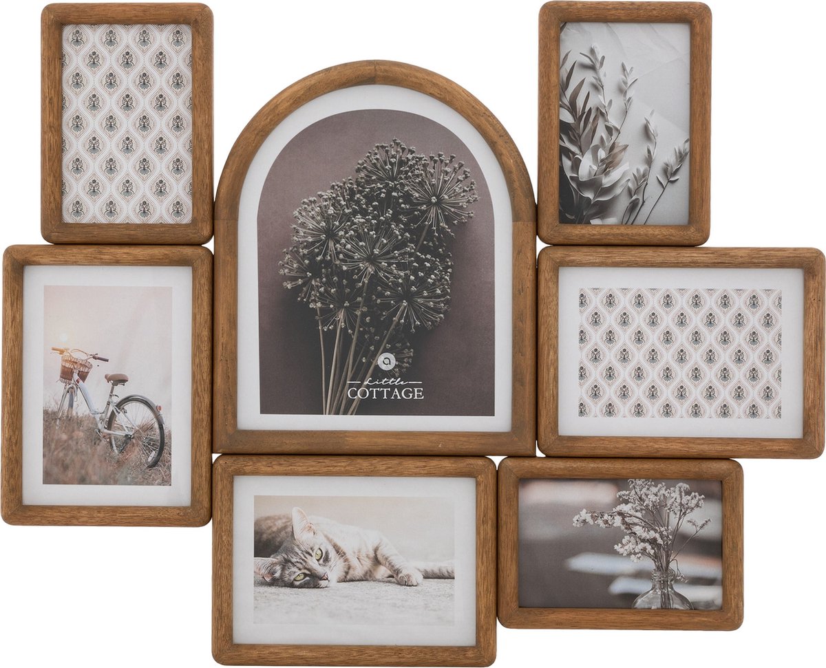 Atmosphera Felisa houten pell-mell fotokaders - Set van 7 stuks - Bruin