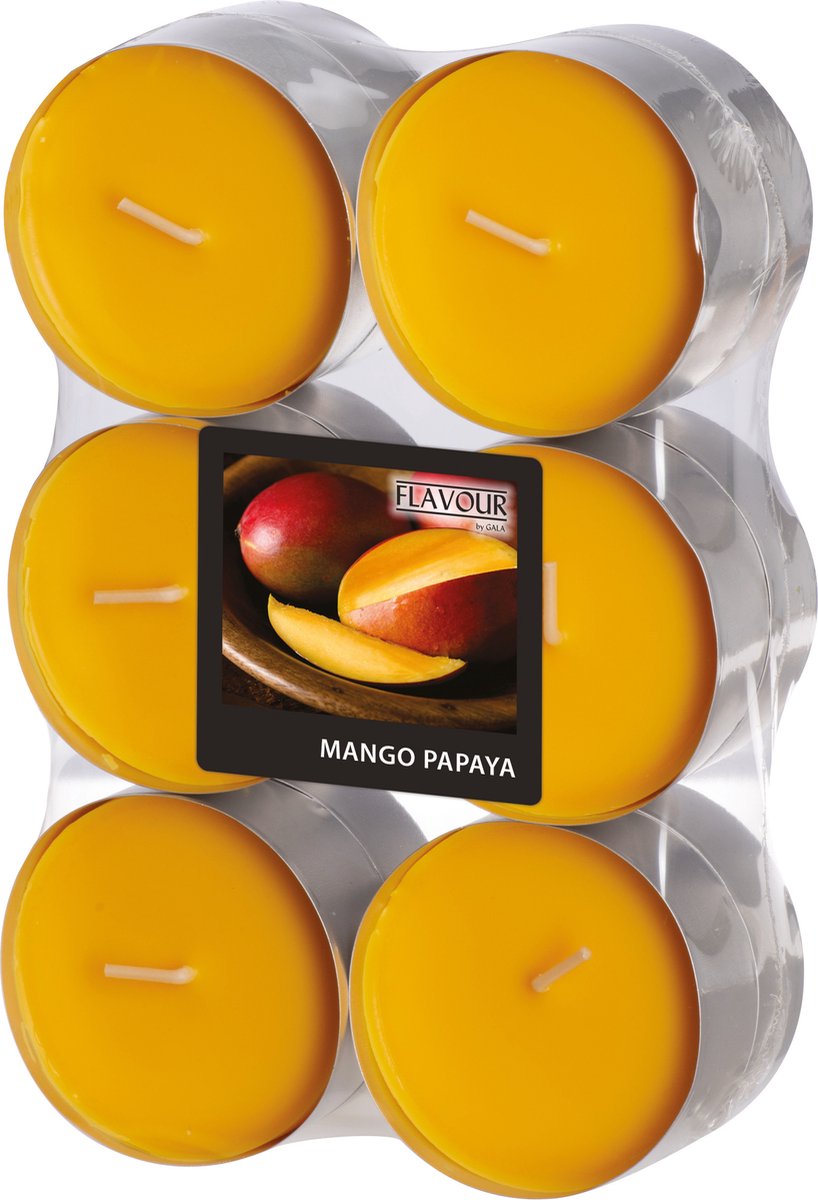Conpax Candles Geur theelichtjes/waxinelichtjes - Maxi - 12x - Mango-papaya aroma - 8 branduren