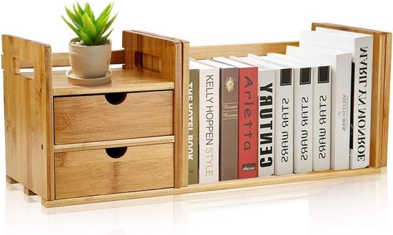 Extendable Desktop Bookcase Adjustable Wooden Desk Organizer Rack with ...