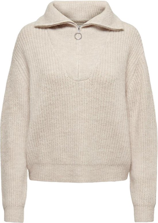 ONLY ONLBAKER L/S ZIP PULLOVER KNT NOOS Dames Trui - Cloud Dancer Melange