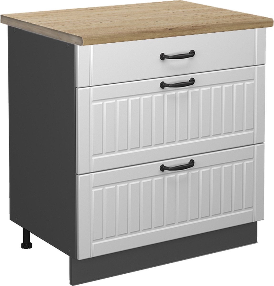 Vicco Fame-Line Keukenonderkast – 80 cm met 3 laden, WB Eik Wit Landhuis