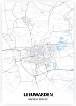Leeuwarden plattegrond - A3 poster - Zwart blauwe stijl