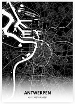 Antwerpen plattegrond - A4 poster - Zwarte stijl
