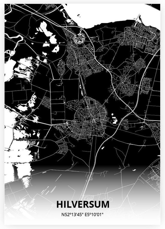 Hilversum plattegrond - A2 poster - Zwarte stijl