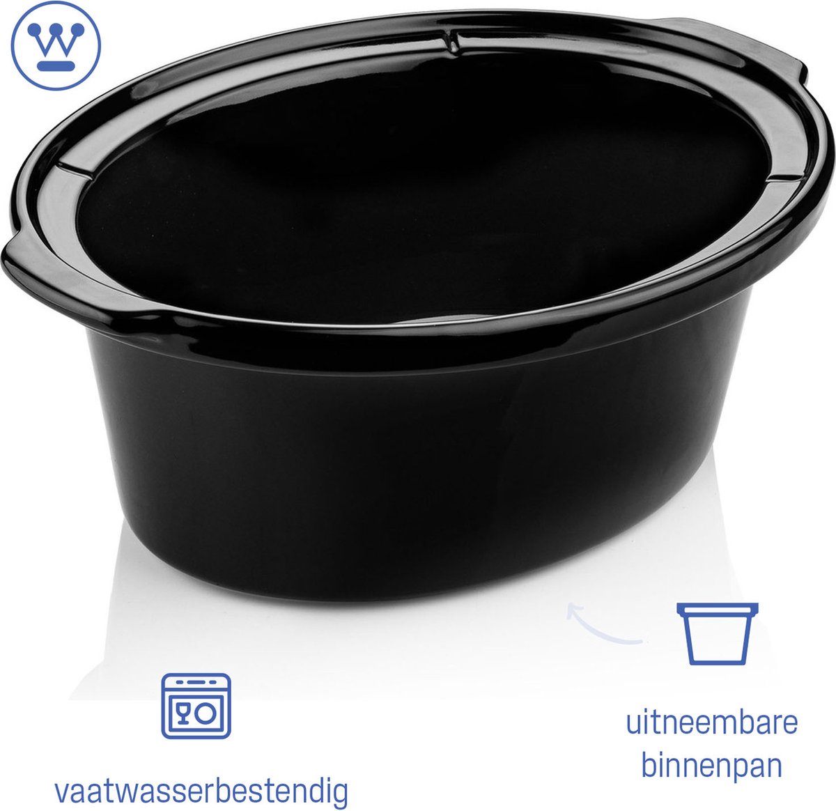 Afbeelding 3 van Westinghouse Slowcooker – 6,5L – RVS – Keramische Binnenpan – Warmhoudfunctie – Timer – Zwart