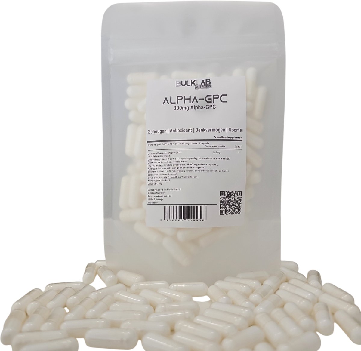 Goedkoopste BulkLab Nutrition - Alpha-GPC 300mg - Vegan - 60 Capsules - Hoge kwaliteit - Gemaakt in Nederland